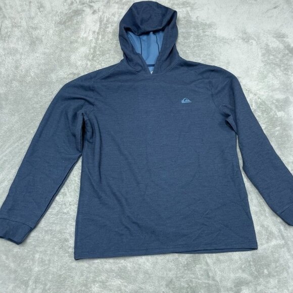 Quiksilver Mens Hooded Long-Sleeve Shirt L Blue Polyester Blend a1246 - Picture 1 of 8